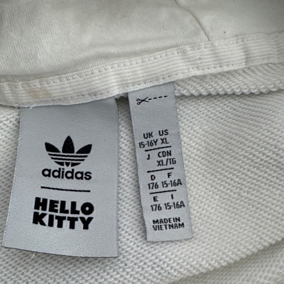 Adidas X Hello Kitty Hoodie White Black Trefoil Logo Flowers Womens S Pullover - Picture 5 of 7